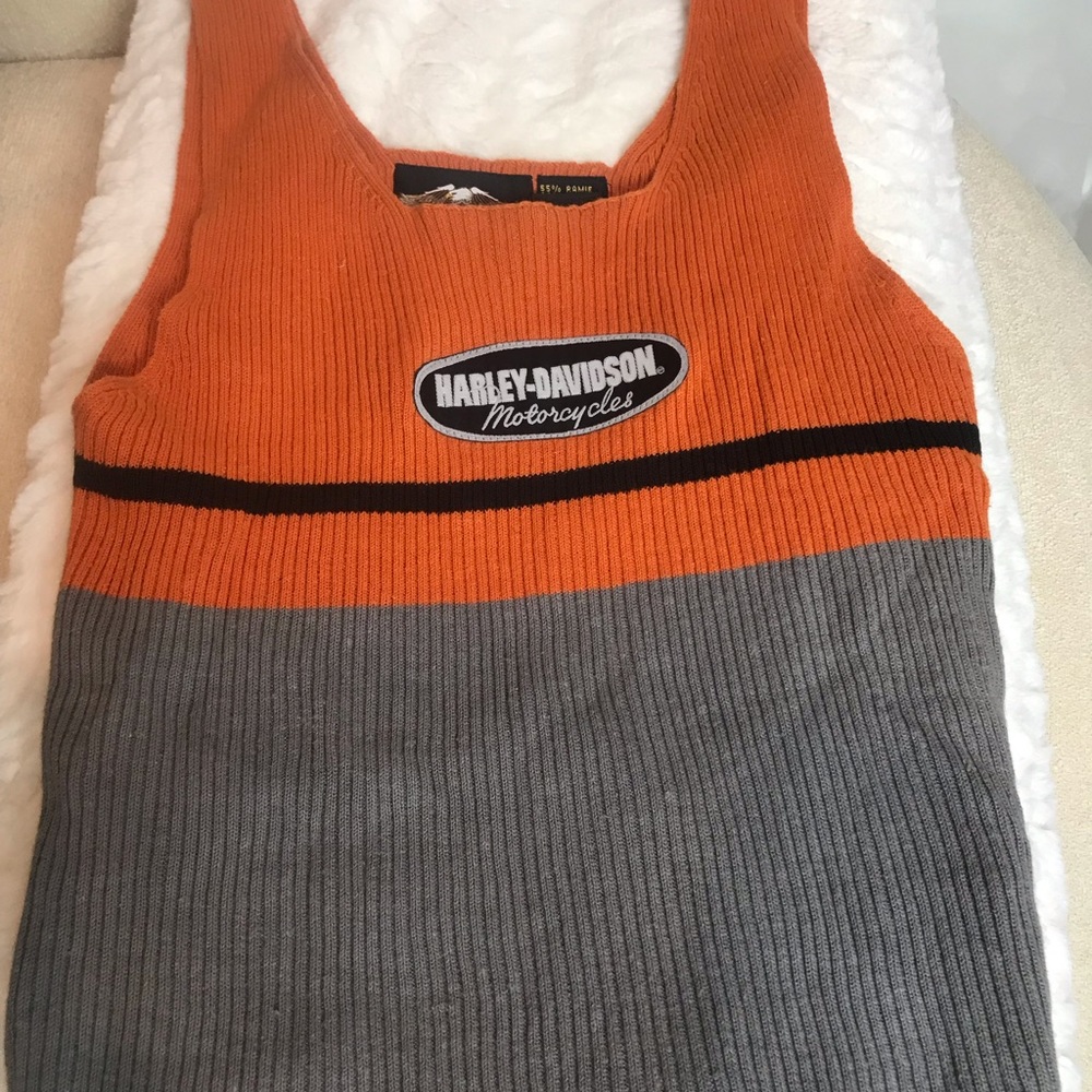 Harley Davidson Orange & Gray Ribbed Sweater Top S